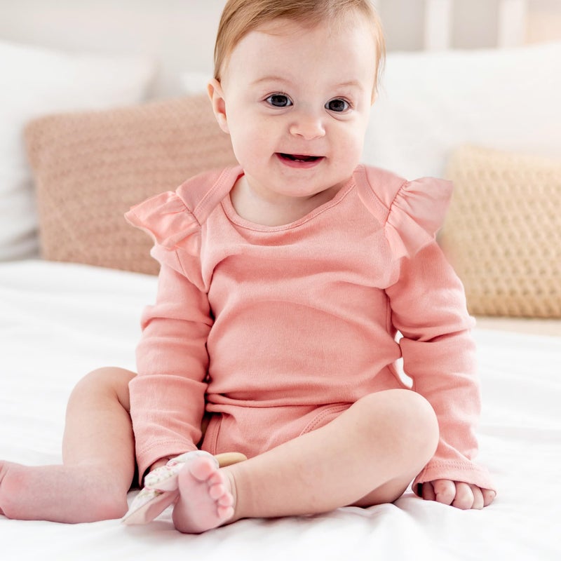 Butterblu Ashley 5-Pack Long Sleeve Ruffle Shoulder Bodysuits 100% Organic for Baby Girls, Sorbet, Newborn - Image 3