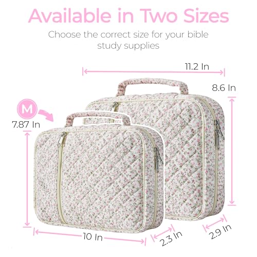 WOBAGMEN Bible Cover Case for Women,Cotton Bible Cover for Men Women with Handle,Bible Book Cover Bag Floral,Carrying Case Bible Protective Christian Gift (Pink Floral, M) - Image 2
