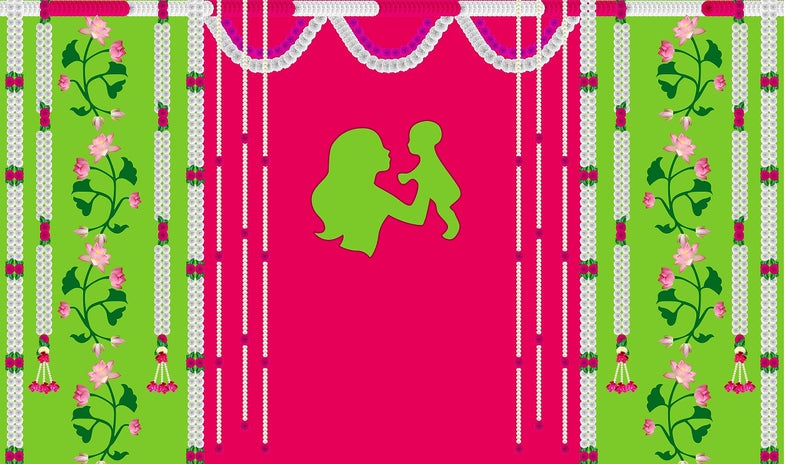 Backdropon Cradle Ceremony, Baby Naming Ceremony Design Backdrop for Party Decoration Traditional/Background Curtain Cloth for Pooja/Festival Size 3 Feet Height and 5 Feet Width(3 * 5) - Image 2