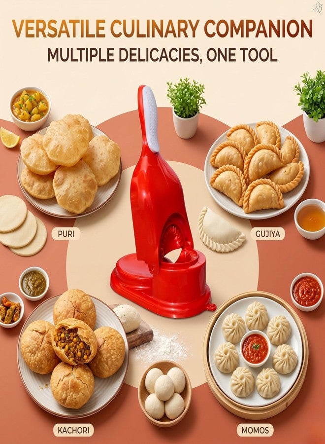 Drumstone 2 in 1 Puri & Gujiya Maker | Multipurpose Dough Press & Dumpling Maker | Easy Press Kitchen Tool for Puri Gujiya Momos Kachori | Durable Manual Mould for Home Cooking - Image 5