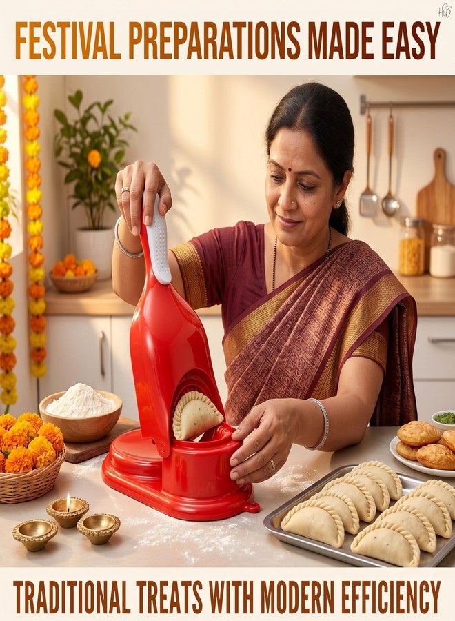 Drumstone 2 in 1 Puri & Gujiya Maker | Multipurpose Dough Press & Dumpling Maker | Easy Press Kitchen Tool for Puri Gujiya Momos Kachori | Durable Manual Mould for Home Cooking - Image 3