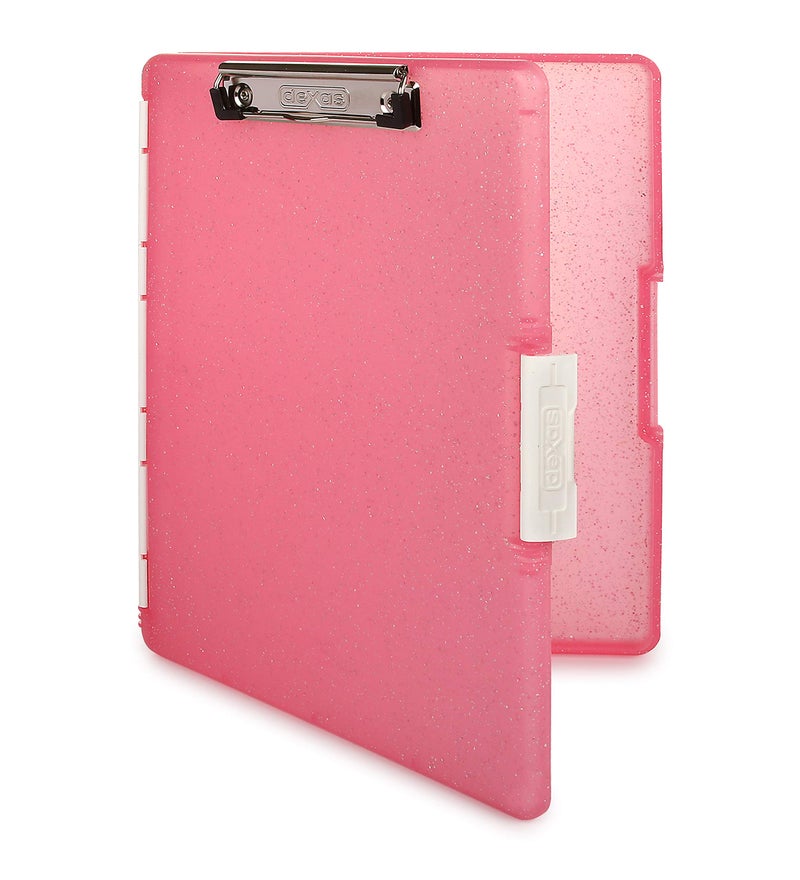 Dexas Slimcase 2 Plastic Clipboard with Storage and Side Opening Pink Glitter Office Supplies Clipboards to Organize Carry and Store A4 Holder Style and Functionality Nursing Clipboards