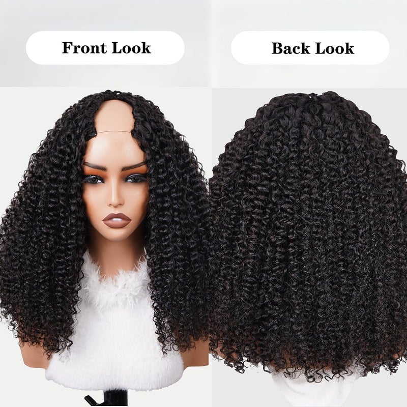 ISEE V Part Human Hair Kinky Curly Minimal/No Leave Out Upgrade U Part Wig for Black Women V Shape Kinky Curly Thin Part Glueless Clip In Half Wig 180% Density Natural Color 14 Inch - Image 3