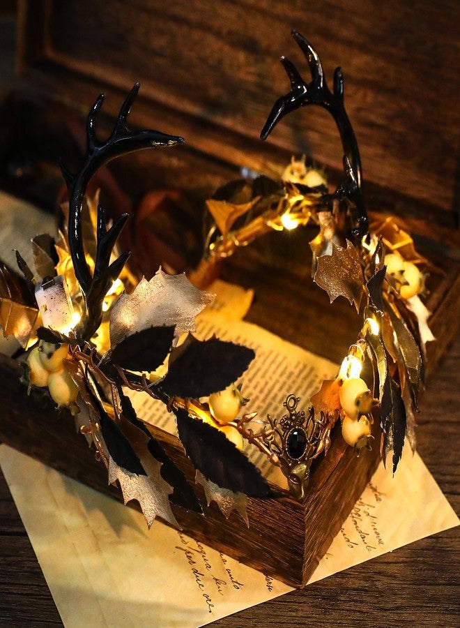 MOSTORY Light up Antler Crown - Forest Flower Circlet Elf Headpiece Fairy Deer Horns Headband for Renaissance Ren Faire Accessory Women Cosplay Photo Shoot - Image 5