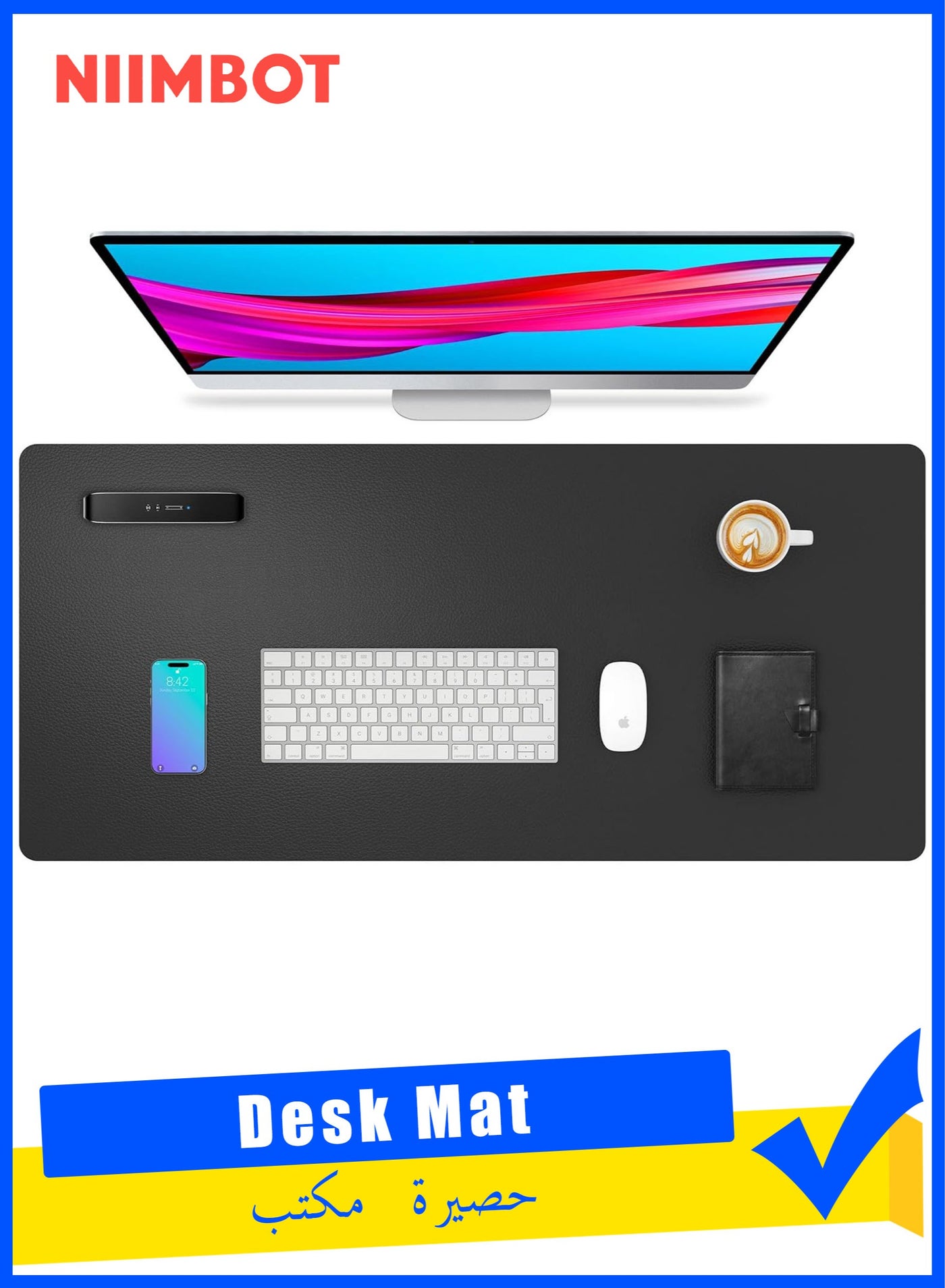 NIIMBOT Leather Desk Pad Protector, Office Desk Mat, Large Mouse Pad, Non-Slip PU Leather Desk Blotter, Laptop Desk Pad, Waterproof Desk Writing Pad for Office and Home, 80*40cm, Black