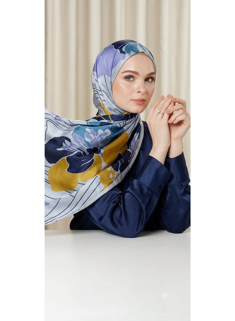 وشاح نسائي من الساتان المطبوع، بنقشة زهور أنيقة، شال خفيف الوزن، حجاب ولفافة، 55 × 170 سم - Image 1