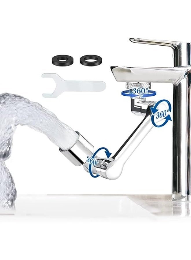 1080 درجة تدوير الصنبور توسيع ، عالمية حوض الهواء الدوار مع 2 أوضاع المياه ، 360 درجة مرشح رش قابل للتعديل للمطبخ والحمام ، سهولة التركيب ، نهاية الكروم - Image 1
