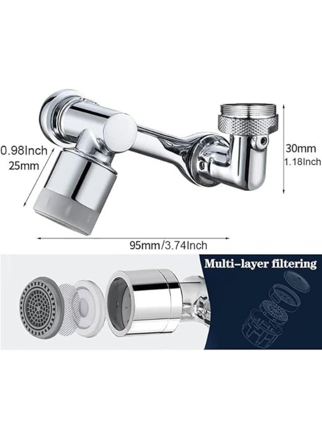 1080 درجة تدوير الصنبور توسيع ، عالمية حوض الهواء الدوار مع 2 أوضاع المياه ، 360 درجة مرشح رش قابل للتعديل للمطبخ والحمام ، سهولة التركيب ، نهاية الكروم - Image 2