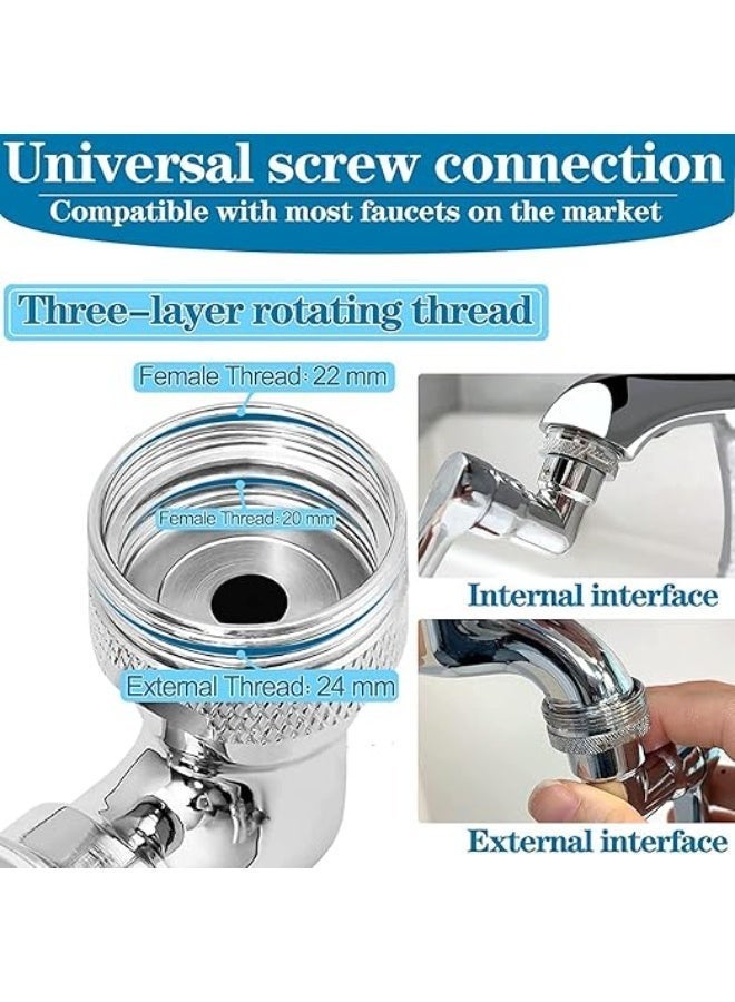 1080 درجة تدوير الصنبور توسيع ، عالمية حوض الهواء الدوار مع 2 أوضاع المياه ، 360 درجة مرشح رش قابل للتعديل للمطبخ والحمام ، سهولة التركيب ، نهاية الكروم - Image 3