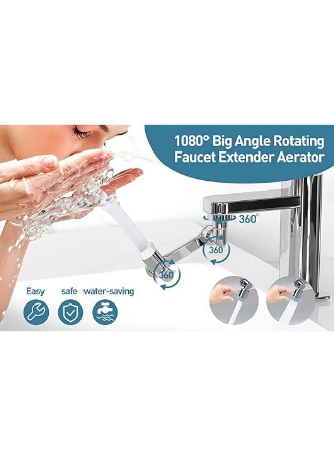 1080 درجة تدوير الصنبور توسيع ، عالمية حوض الهواء الدوار مع 2 أوضاع المياه ، 360 درجة مرشح رش قابل للتعديل للمطبخ والحمام ، سهولة التركيب ، نهاية الكروم - Image 4