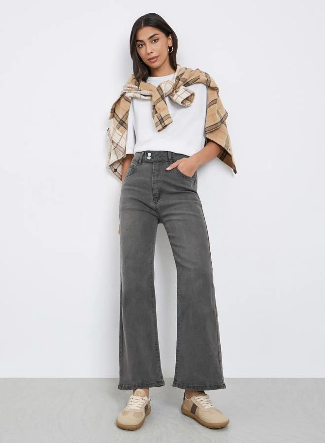 Styli Grey High Rise Acid Wash Flared Jeans