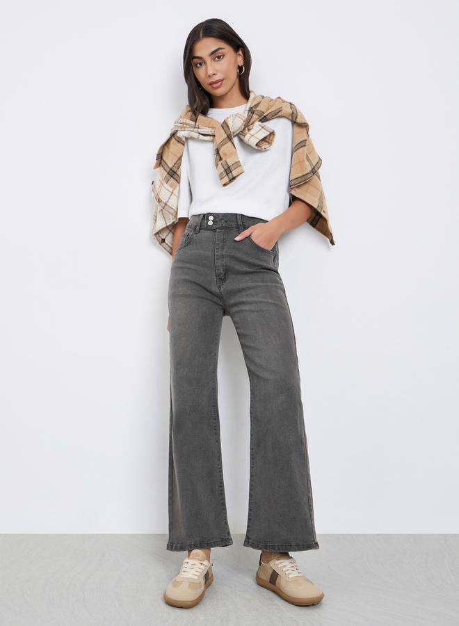 Styli Grey High Rise Acid Wash Flared Jeans - Image 1