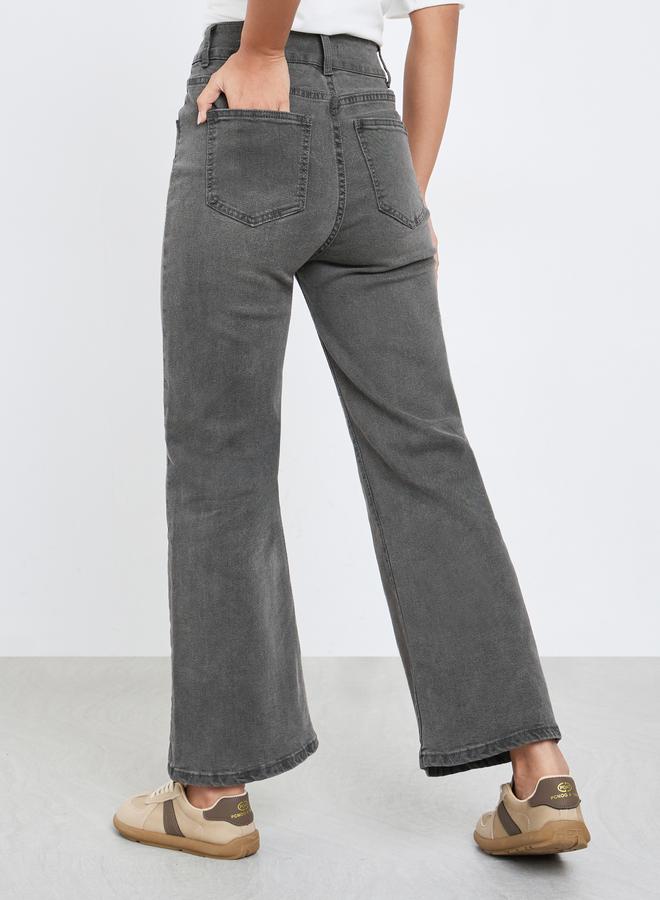 Styli Grey High Rise Acid Wash Flared Jeans - Image 4