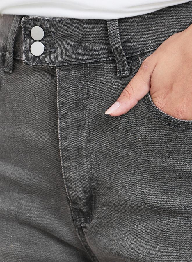 Styli Grey High Rise Acid Wash Flared Jeans - Image 3