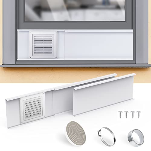 Flehomo Dryer Vent Window Kit with Louvered Vent Cover, Dryer Vent Kit for 4" Diameter Dryer Hose, Adjustable Window Vent Kit for Sliding Windows, Include Insulating Aluminum Seal Tape - Image 1