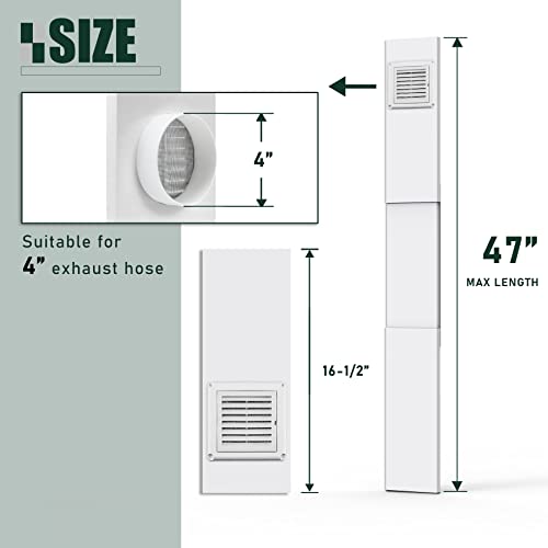 Flehomo Dryer Vent Window Kit with Louvered Vent Cover, Dryer Vent Kit for 4" Diameter Dryer Hose, Adjustable Window Vent Kit for Sliding Windows, Include Insulating Aluminum Seal Tape - Image 2
