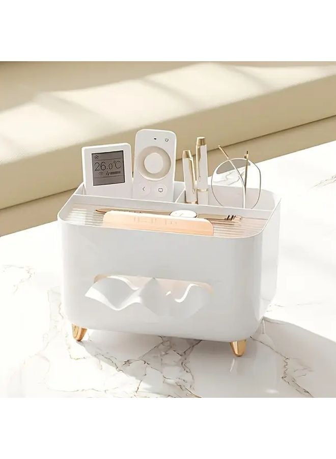Modern Minimalist White Plastic Storage Box With Tissue Holder Cream Style Golden Legs - Image 1