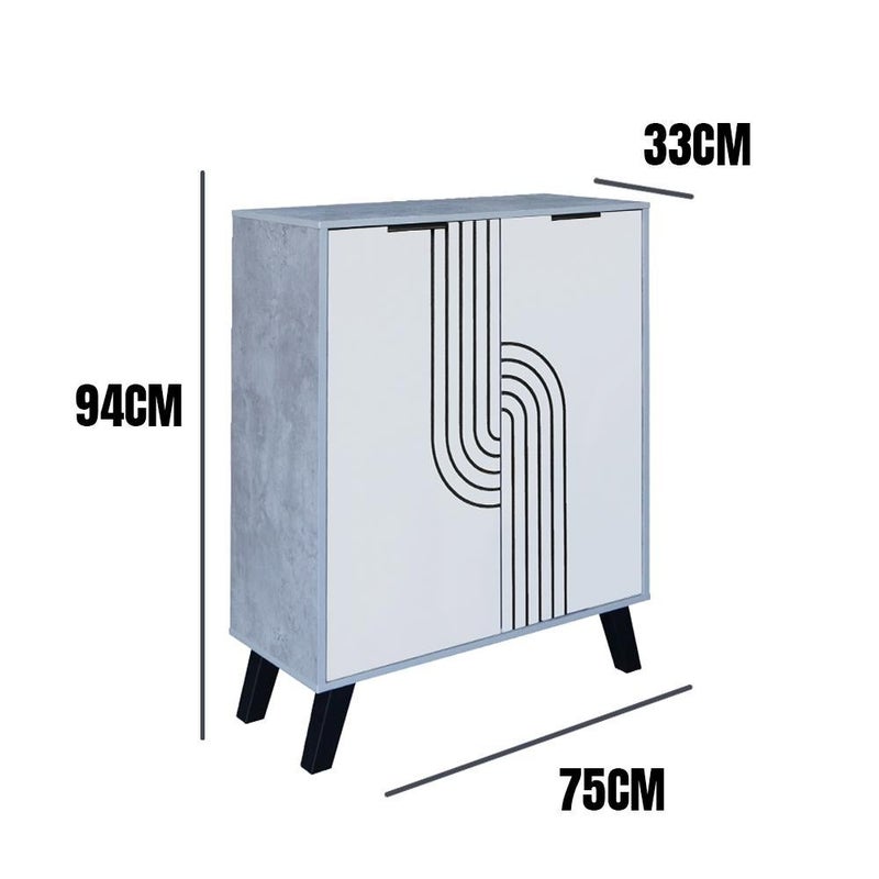 Baity wood shoe cabinet with 4 shelves and 2 doors - gray and white design. - Image 5