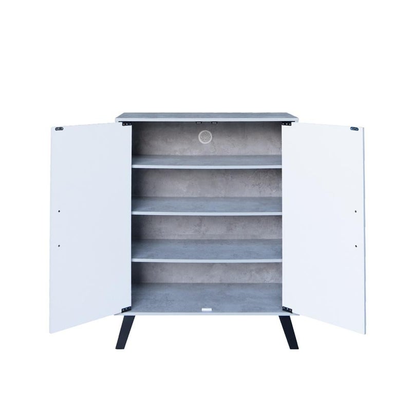 Baity wood shoe cabinet with 4 shelves and 2 doors - gray and white design. - Image 3