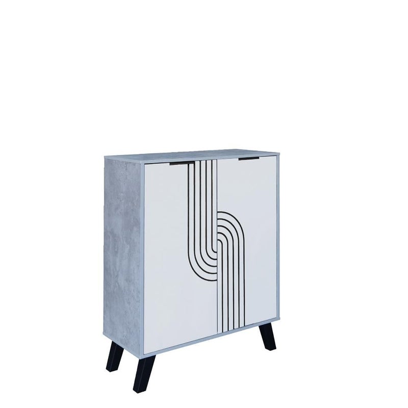Baity wood shoe cabinet with 4 shelves and 2 doors - gray and white design. - Image 2