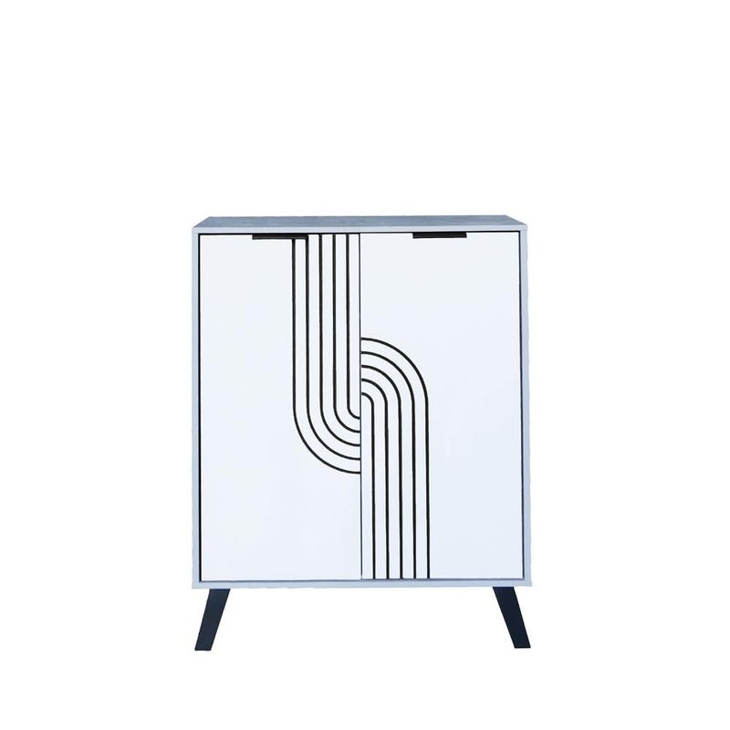 Baity wood shoe cabinet with 4 shelves and 2 doors - gray and white design. - Image 4