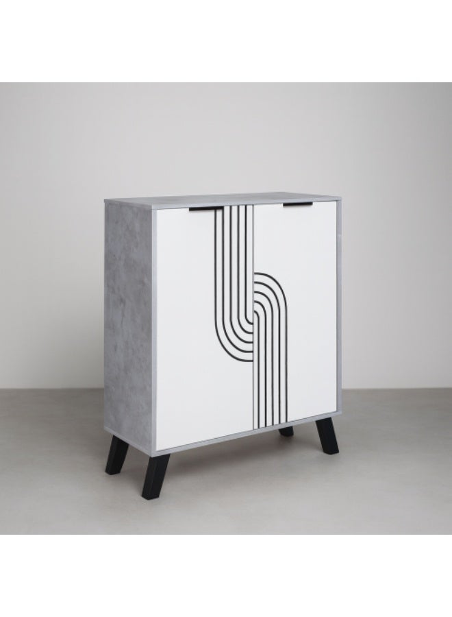 Baity wood shoe cabinet with 4 shelves and 2 doors - gray and white design. - Image 1