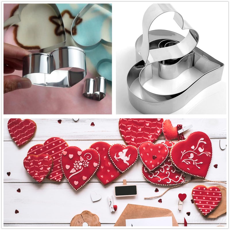 TUZICAKE 5Pcs Large Heart Cookie Cutter 5"" 3.78"" 3.1"" 2.35"" 1.61"" Heart Cookies Molds Stainless Steel Cutter Set For Mother'S Day  Father'S Day  Valentine'S Day - Image 4