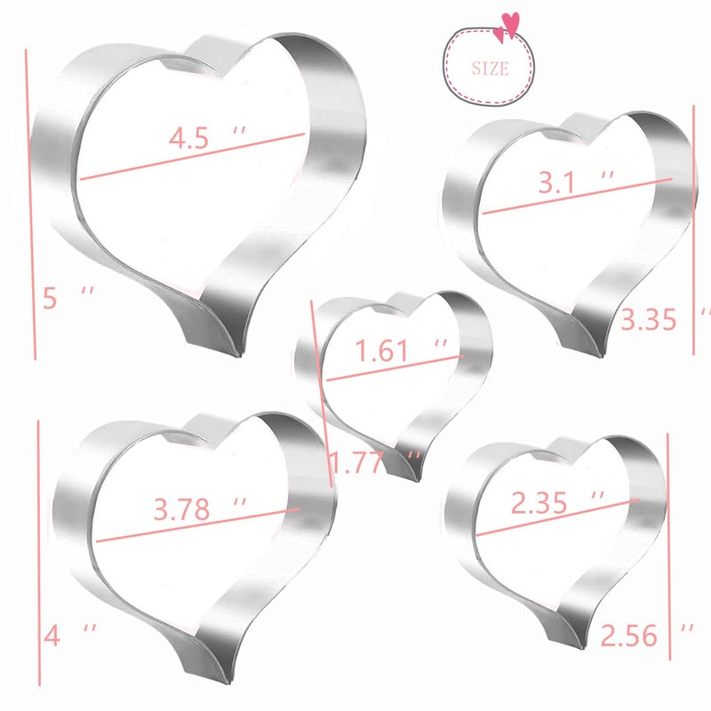 TUZICAKE 5Pcs Large Heart Cookie Cutter 5"" 3.78"" 3.1"" 2.35"" 1.61"" Heart Cookies Molds Stainless Steel Cutter Set For Mother'S Day  Father'S Day  Valentine'S Day - Image 2