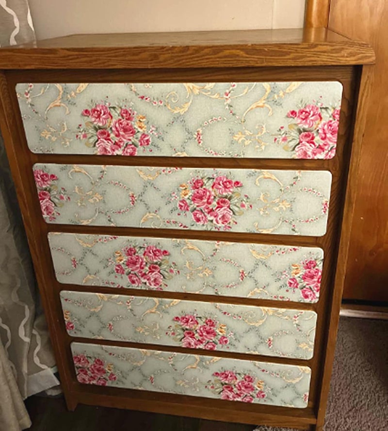 UPREDO Vintage Floral Self Adhesive Wall Paper Shelf Liner Funitures Dresser Drawer Cabinet Decor Paper (Green, 17.7inchX196inch(16.4Ft)) - Image 2