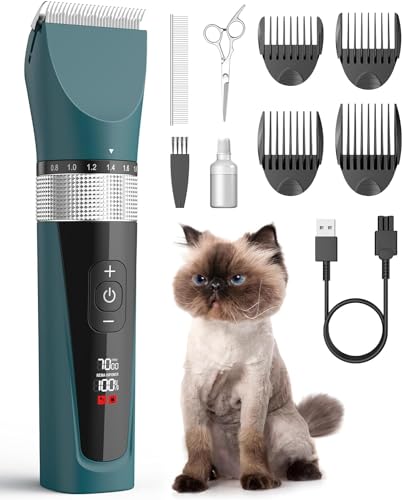 oneisall Cat Clippers for Matted Hair 5Speed Quiet Cat Grooming kit Cordless Pet Shaver for Long HairWaterproof Pet Hair Trimmer Pet Clippers for CatsGreen