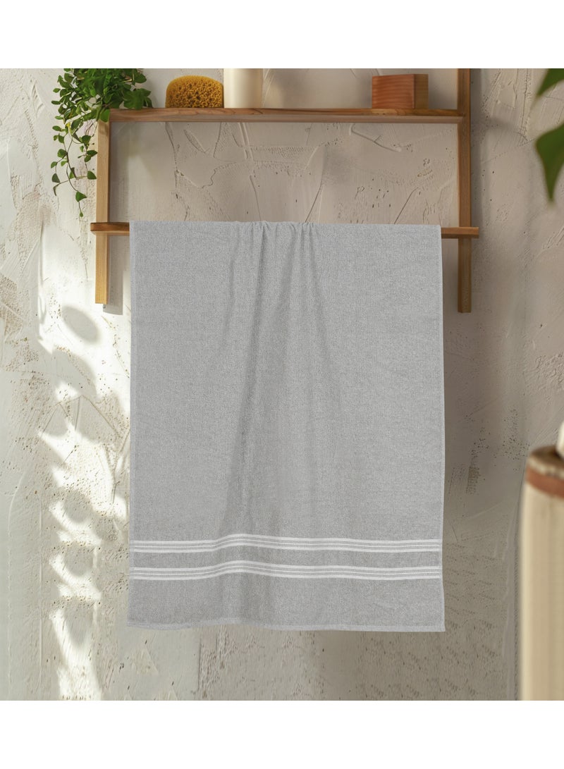 AURIO Premium 100% Cotton Ultra-Soft Bath Towel – 68x135 cm Large Absorbent Body Towel with Stylish Double White Stripe Dobby Border – Grey Luxury Hotel & Spa Collection - Image 3