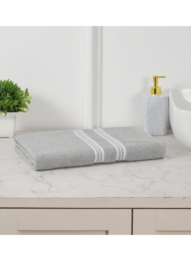 AURIO Premium 100% Cotton Ultra-Soft Bath Towel – 68x135 cm Large Absorbent Body Towel with Stylish Double White Stripe Dobby Border – Grey Luxury Hotel & Spa Collection - Image 1