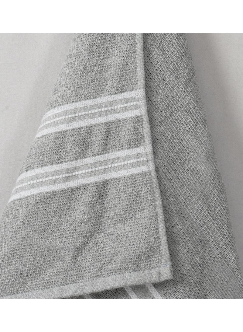 AURIO Premium 100% Cotton Ultra-Soft Bath Towel – 68x135 cm Large Absorbent Body Towel with Stylish Double White Stripe Dobby Border – Grey Luxury Hotel & Spa Collection - Image 2