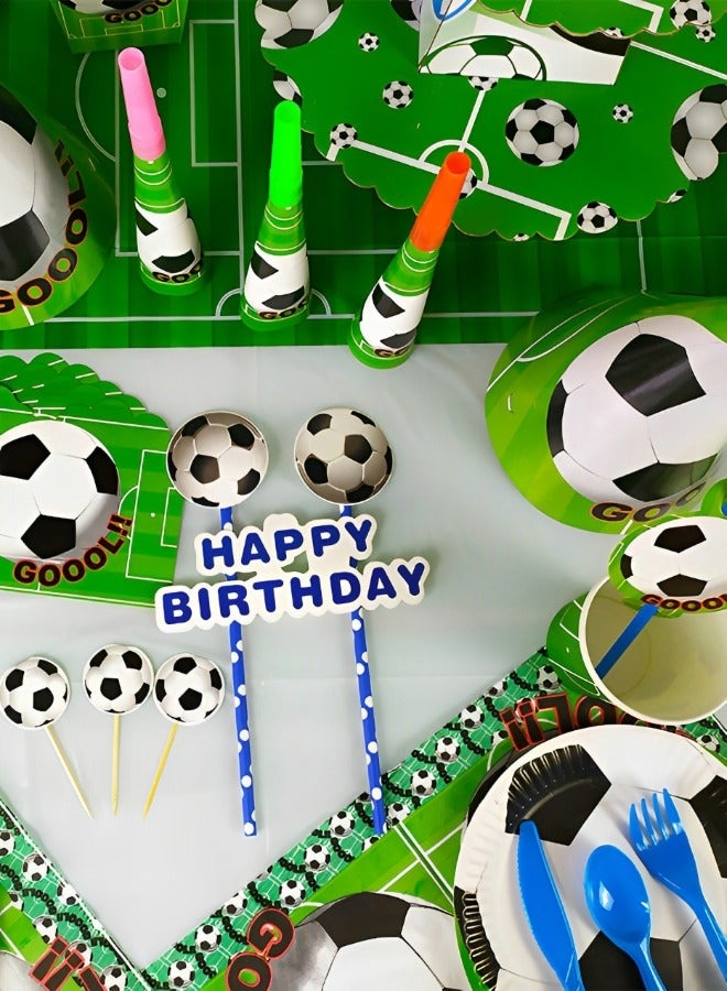 GROIC 145 Pcs Soccer Birthday Party Supplies for Kids, Football Party Tableware Set, Includes Banner Paper Plates Napkins Cups Tablecloth,  for Soccer Sports Birthday Theme Party Decorations - Image 3