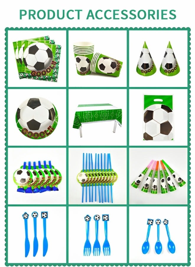 GROIC 145 Pcs Soccer Birthday Party Supplies for Kids, Football Party Tableware Set, Includes Banner Paper Plates Napkins Cups Tablecloth,  for Soccer Sports Birthday Theme Party Decorations - Image 2