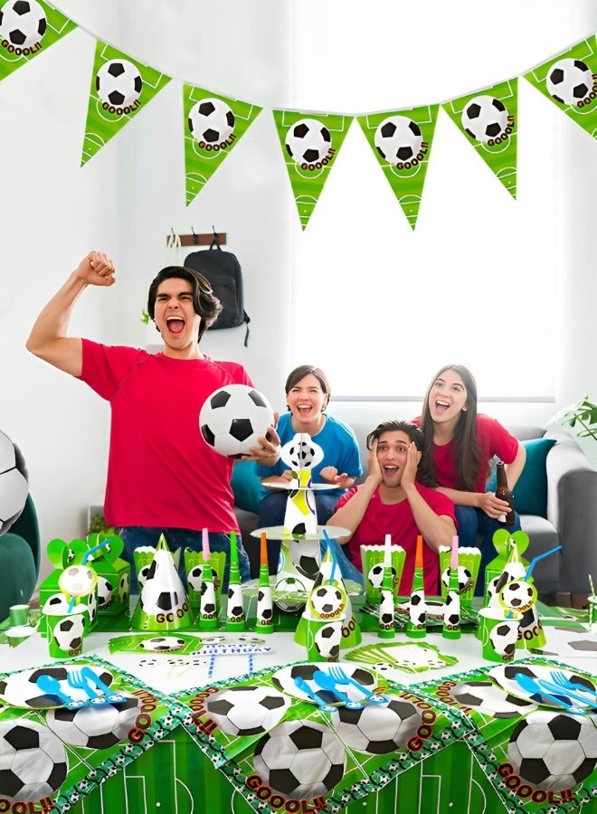 GROIC 145 Pcs Soccer Birthday Party Supplies for Kids, Football Party Tableware Set, Includes Banner Paper Plates Napkins Cups Tablecloth,  for Soccer Sports Birthday Theme Party Decorations - Image 5
