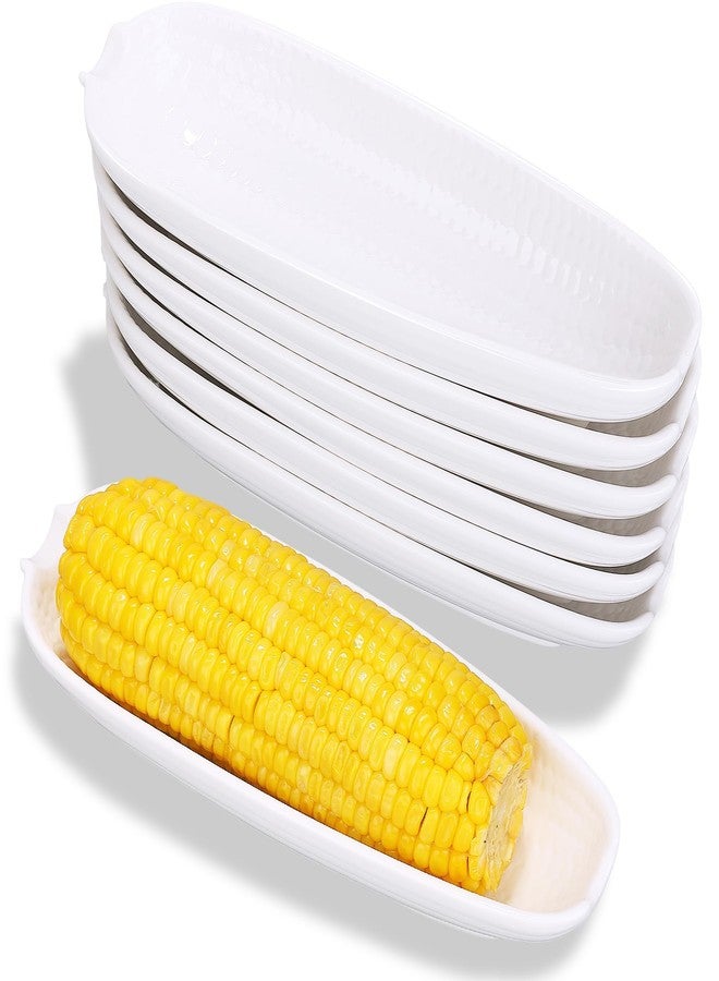 Kochorie 6 Pack Ceramic Corn Cob Holders 9 Inch Corn Dishes Non-slip Bottom White Corn Shape Dishes, Microwave Dishwasher Oven Safe for Salad Dessert Appetizers Butter Corn Cob Trays(White) - Image 1