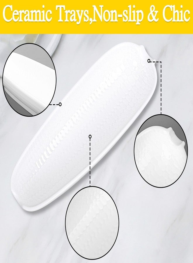 Kochorie 6 Pack Ceramic Corn Cob Holders 9 Inch Corn Dishes Non-slip Bottom White Corn Shape Dishes, Microwave Dishwasher Oven Safe for Salad Dessert Appetizers Butter Corn Cob Trays(White) - Image 3