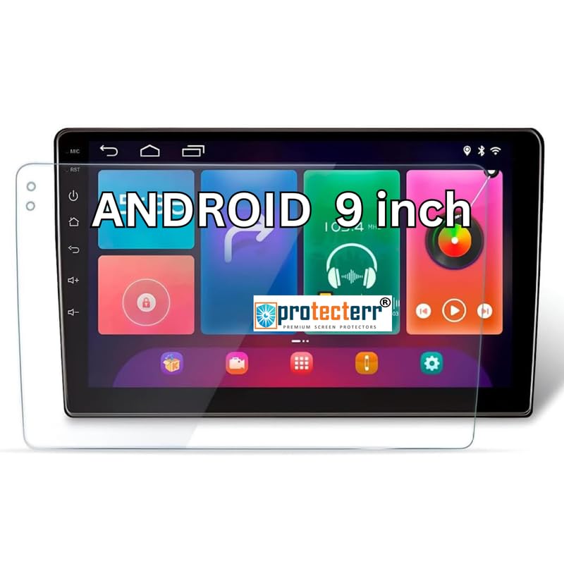 PROTECTERR حماية شاشة ستيريو السيارة 9 إنش لأنظمة أندرويد | واقي زجاج مقسى 9H لعرض اللمس بعد البيع، شفاف، مقاوم لبصمات الأصابع، سهل التركيب - Image 1