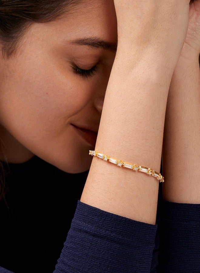 MINUTIAE Adjustable Stylish Cubic Zirconia Diamond Armlet Link Bracelet for Women & Girls (Gold) - Image 3