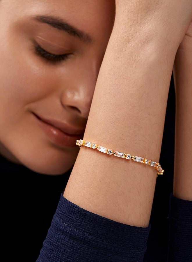 MINUTIAE Adjustable Stylish Cubic Zirconia Diamond Armlet Link Bracelet for Women & Girls (Gold) - Image 2