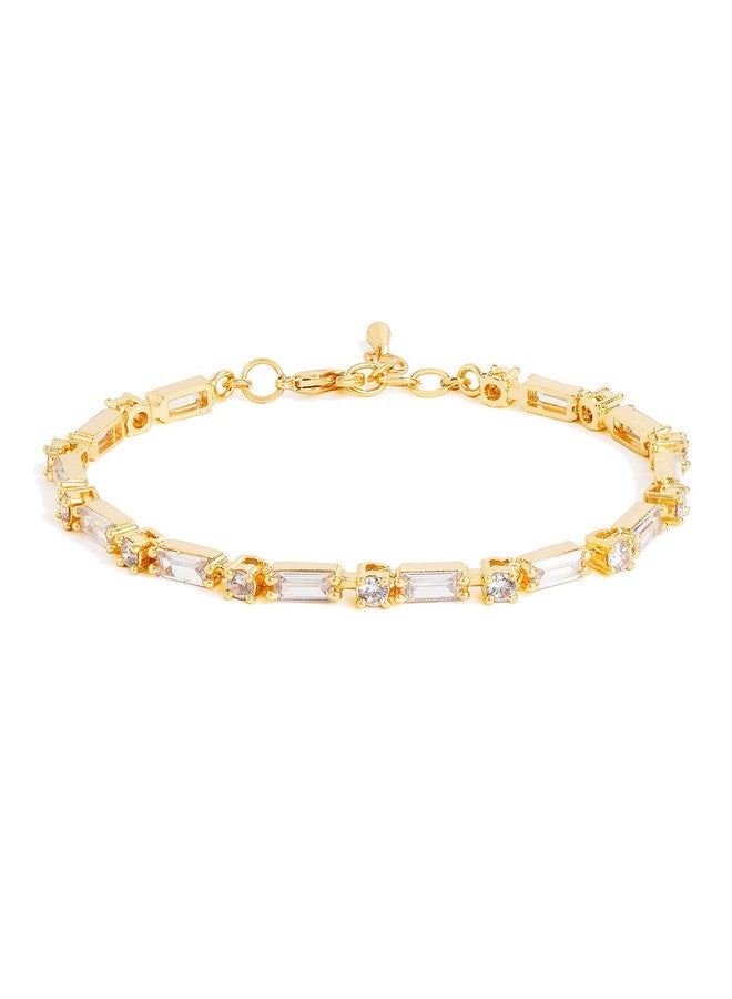MINUTIAE Adjustable Stylish Cubic Zirconia Diamond Armlet Link Bracelet for Women & Girls (Gold) - Image 1