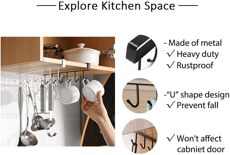 KolorFish Mug Hooks Under Cabinet Coffee Cups Storage Multifunction Nail Free Holder Shelf Chest Tie Scarf Hanger Rack Pack of 2 White - Image 2