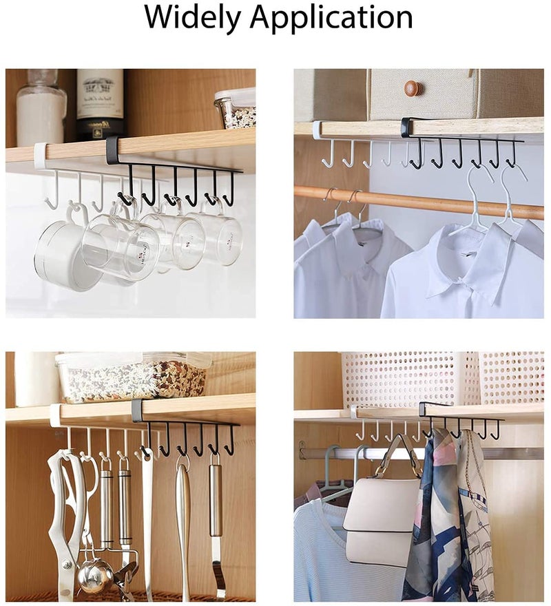 KolorFish Mug Hooks Under Cabinet Coffee Cups Storage Multifunction Nail Free Holder Shelf Chest Tie Scarf Hanger Rack Pack of 2 White - Image 3