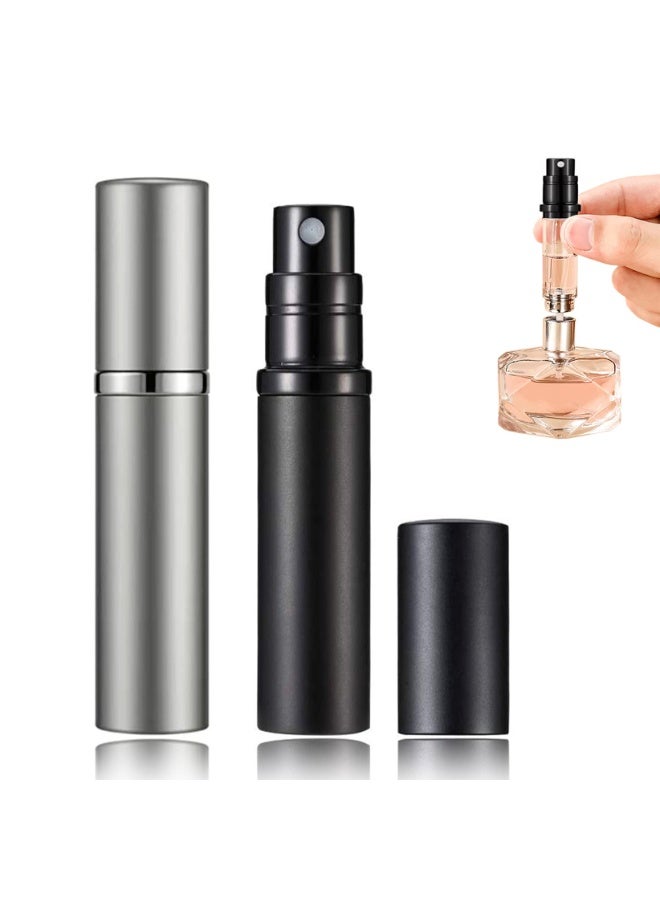 Chabeia 2PCS 5ml Perfume Travel Refillable Bottle ,Bottom-Filling Fragrances Perfume Atomizer ,Mini Empty Spray Bottle ,Travel Perfume, Pocket Travel Toiletries ,Holiday Travel Essentials ,Empty Mini Cologne Dispenser,Pocket Atomiser,Grey& Black  - Image 1