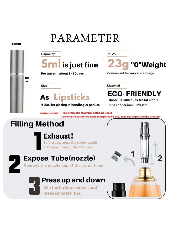 Chabeia 2PCS 5ml Perfume Travel Refillable Bottle ,Bottom-Filling Fragrances Perfume Atomizer ,Mini Empty Spray Bottle ,Travel Perfume, Pocket Travel Toiletries ,Holiday Travel Essentials ,Empty Mini Cologne Dispenser,Pocket Atomiser,Grey& Black  - Image 5