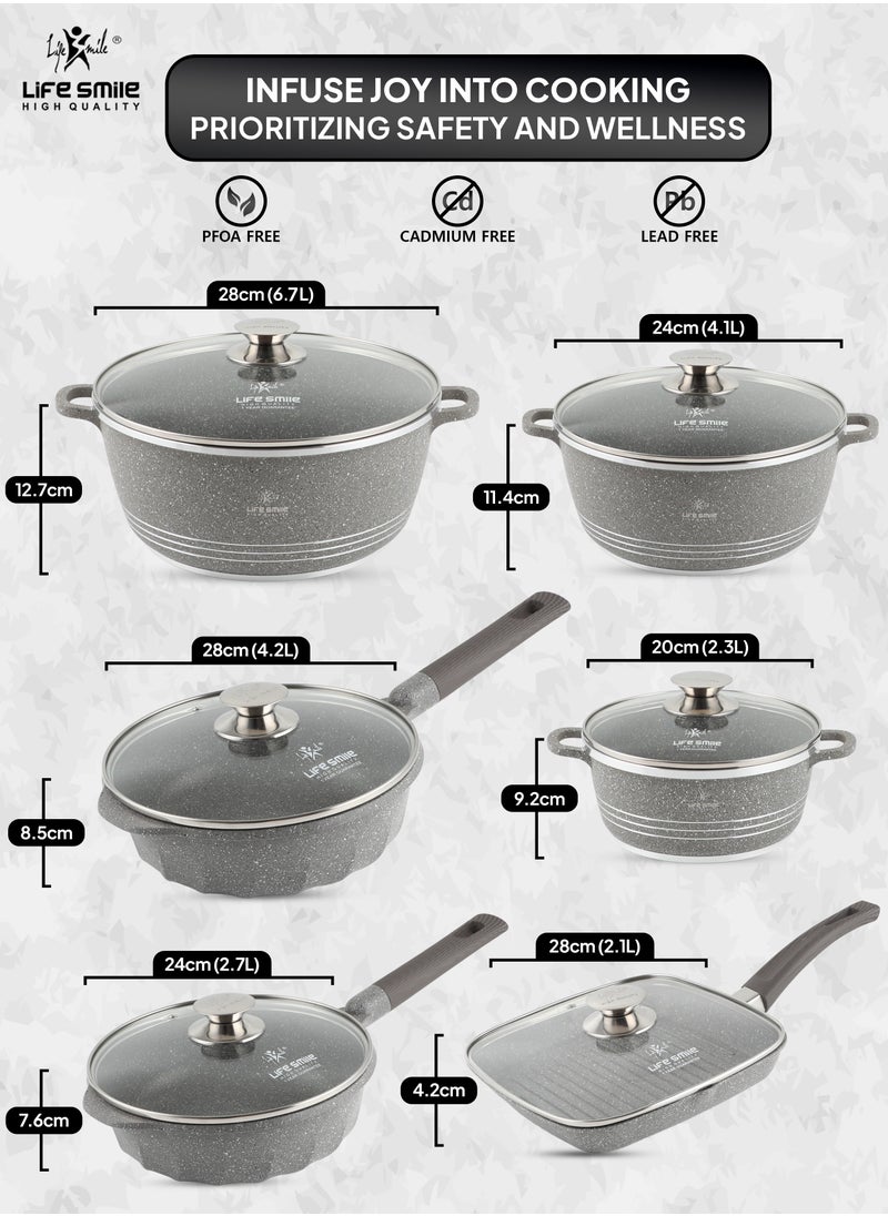 Life Smile - LIFE SMILE Cookware Set 12 Pieces Granite Stone - Pots and Pans set Multi Layer Granite Non Stick Coating Cookwares 100% PFOA FREE, Kitchenware Cooking Sets (Gray) - Image 1