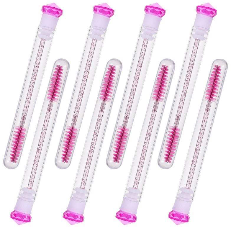 Rose Red 8pcs Eyelash Brush and Comb Set with Portable Tube for Extensions and Makeup - Image 2