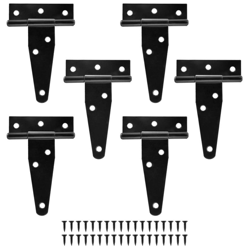 Murtenze 6Pack 3 Inch Black TStrap Shed Hinges Heavy Duty Gate Strap Hinges for Barn Door Shed or Wooden Fences