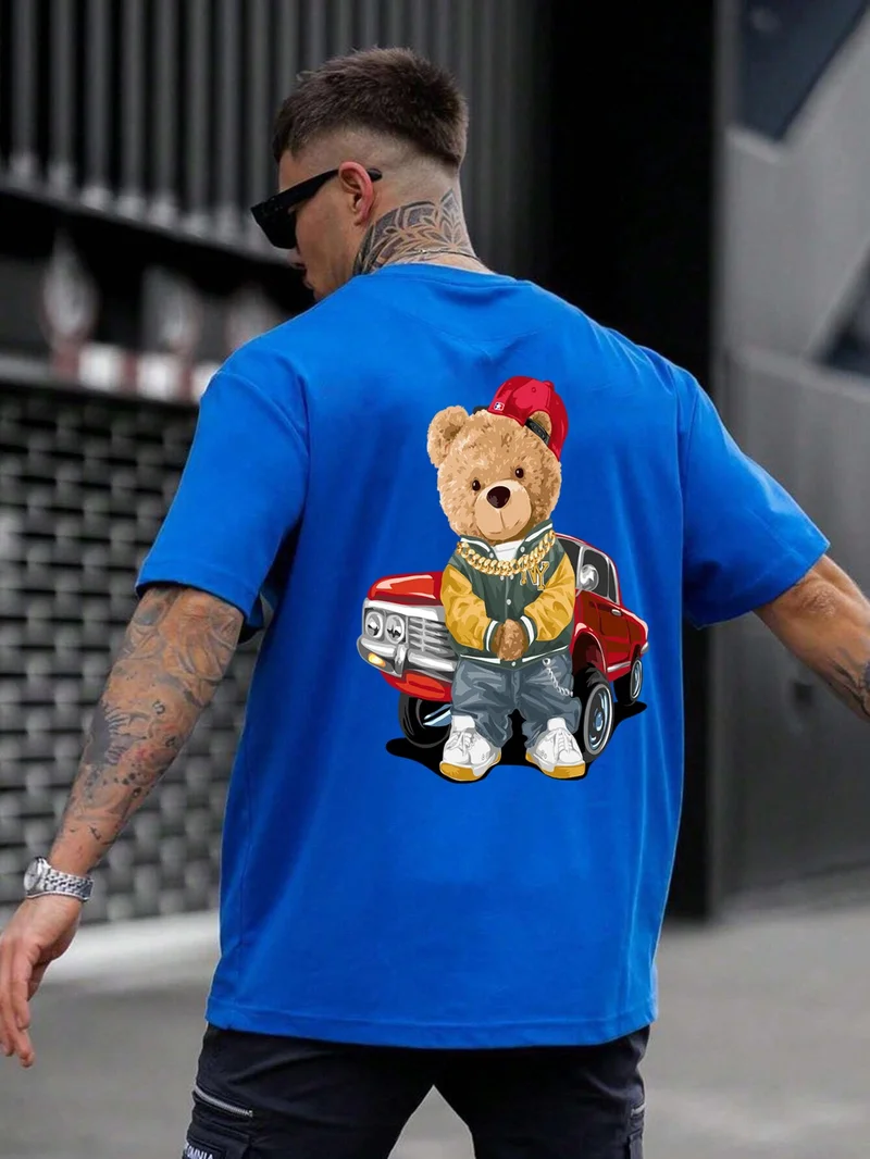 DogFish Teddy Family Printed Oversize Blue Men's T-Shirt
